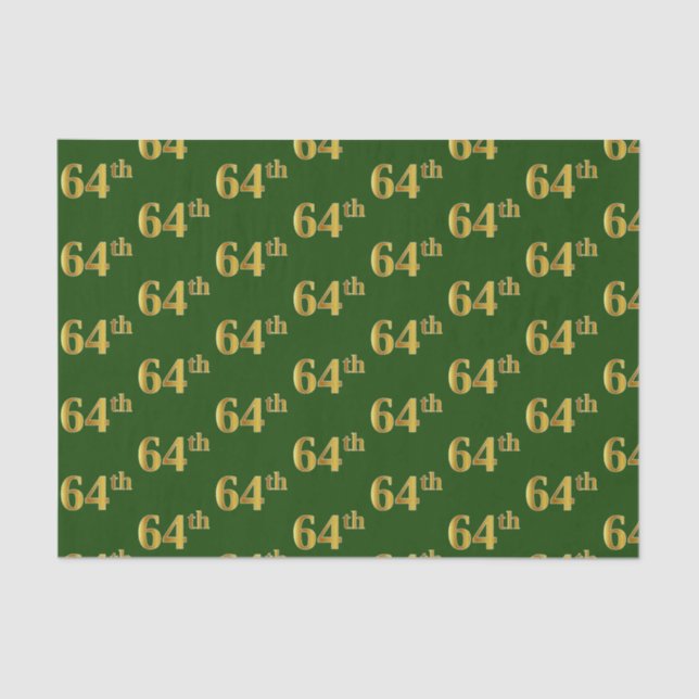 Green, Faux Gold 64th (Sixty-Fourth) Event Tissue Paper (Front)