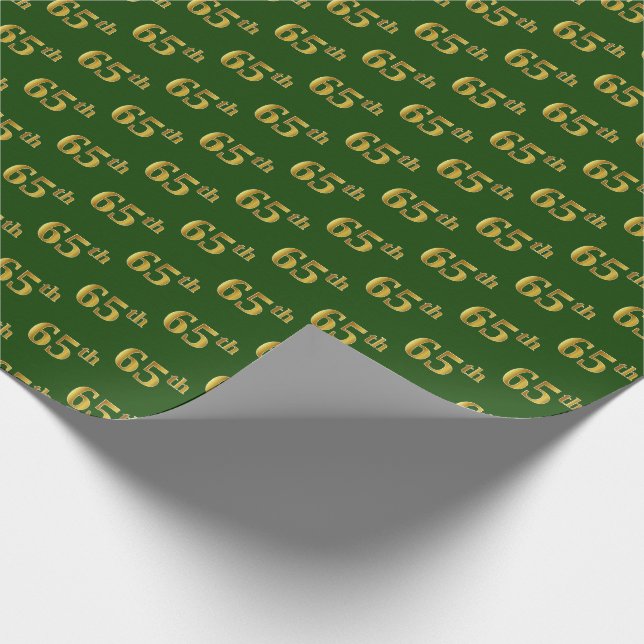 Green, Faux Gold 65th (Sixty-Fifth) Event Wrapping Paper (Corner)