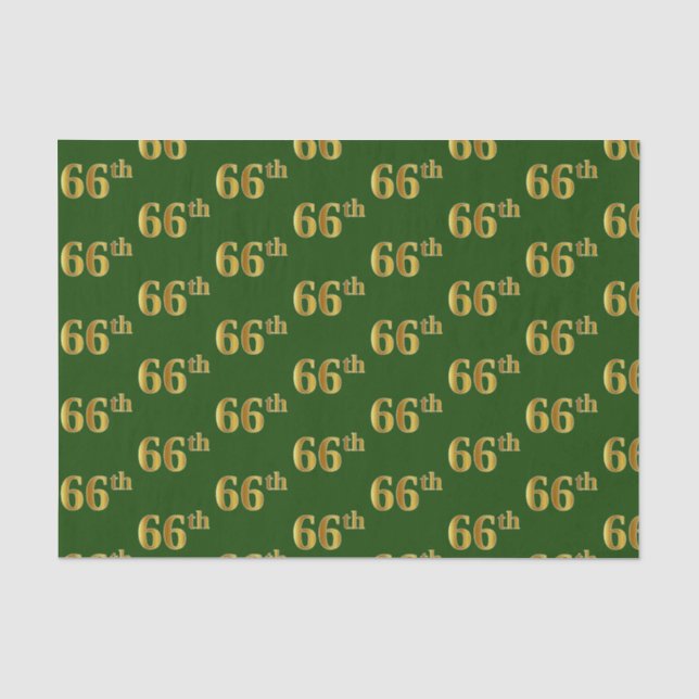 Green, Faux Gold 66th (Sixty-Sixth) Event Tissue Paper (Front)