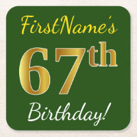 Green, Faux Gold 67th Birthday + Custom Name