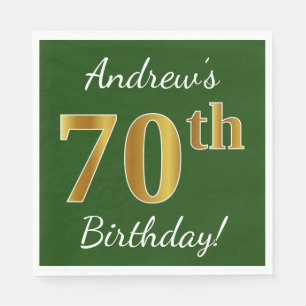 Green, Faux Gold 70th Birthday + Custom Name Napkin