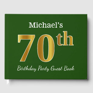 Green, Faux Gold 70th Birthday Party + Custom Name Guest Book