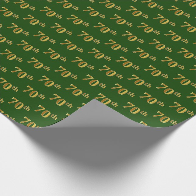 Green, Faux Gold 70th (Seventieth) Event Wrapping Paper (Corner)