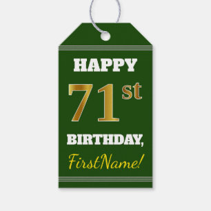 Green, Faux Gold 71st Birthday + Custom Name Gift Tags
