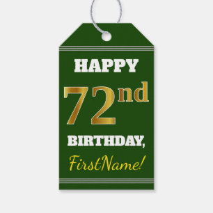 Green, Faux Gold 72nd Birthday + Custom Name Gift Tags