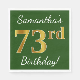 Green, Faux Gold 73rd Birthday + Custom Name Napkin