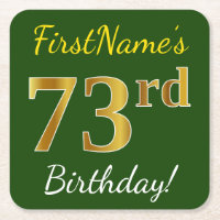 Green, Faux Gold 73rd Birthday + Custom Name