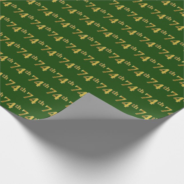 Green, Faux Gold 74th (Seventy-Fourth) Event Wrapping Paper (Corner)