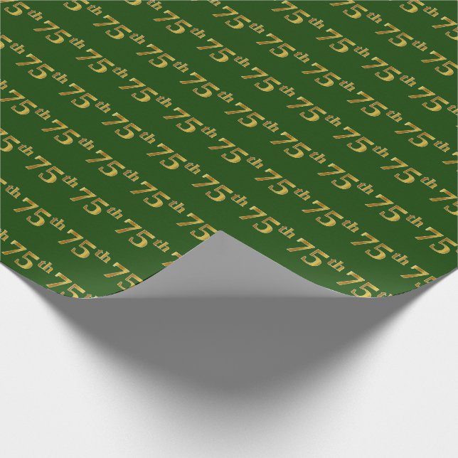 Green, Faux Gold 75th (Seventy-Fifth) Event Wrapping Paper (Corner)