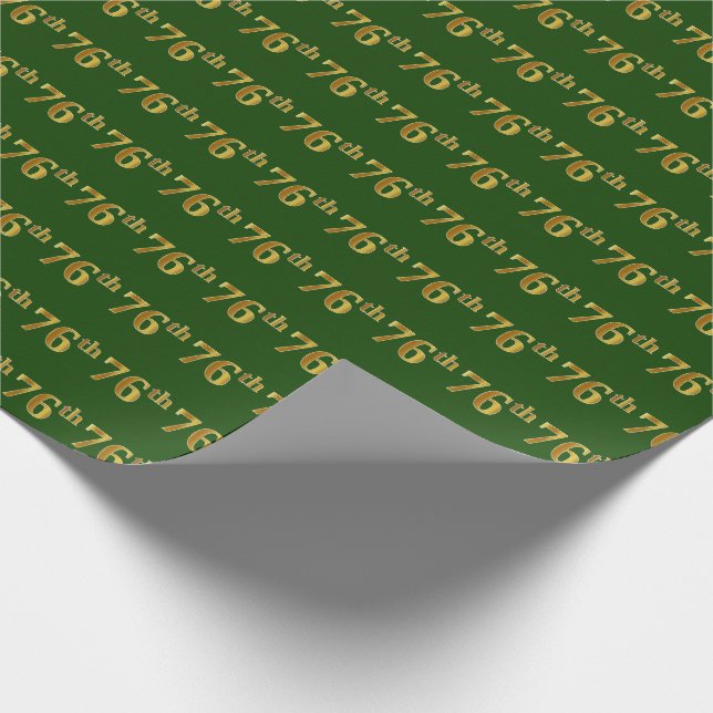 Green, Faux Gold 76th (Seventy-Sixth) Event Wrapping Paper (Corner)