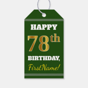 Green, Faux Gold 78th Birthday + Custom Name Gift Tags