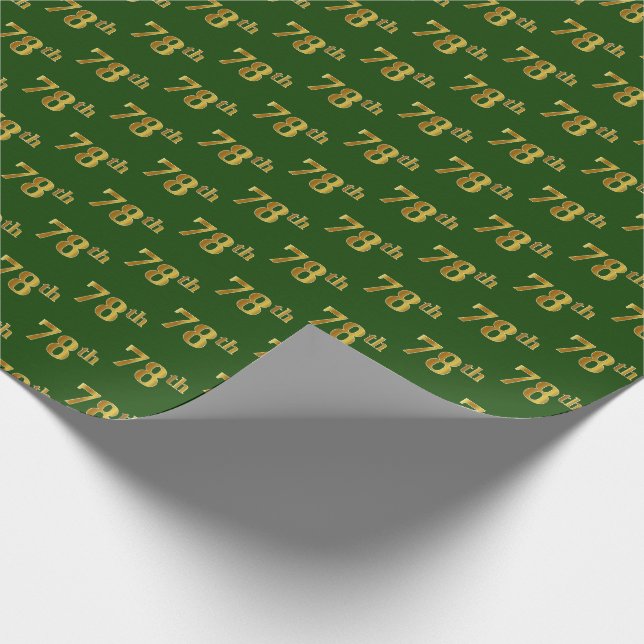 Green, Faux Gold 78th (Seventy-Eighth) Event Wrapping Paper (Corner)