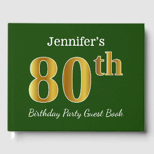 Green, Faux Gold 80th Birthday Party + Custom Name Guest Book