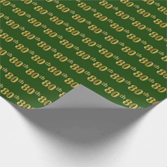 Green, Faux Gold 80th (Eightieth) Event Wrapping Paper (Corner)