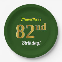 Green, Faux Gold 82nd Birthday + Custom Name