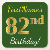 Green, Faux Gold 82nd Birthday + Custom Name