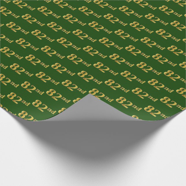 Green, Faux Gold 82nd (Eighty-Second) Event Wrapping Paper (Corner)