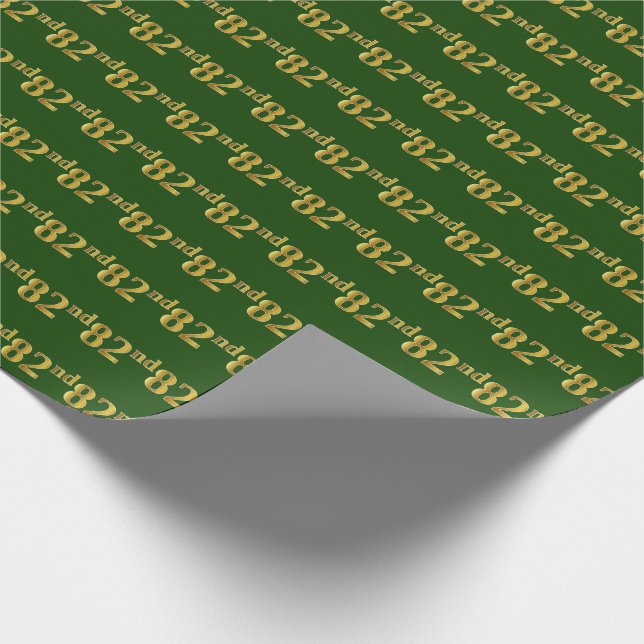 Green, Faux Gold 82nd (Eighty-Second) Event Wrapping Paper (Corner)