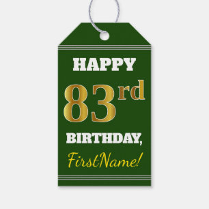 Green, Faux Gold 83rd Birthday + Custom Name Gift Tags