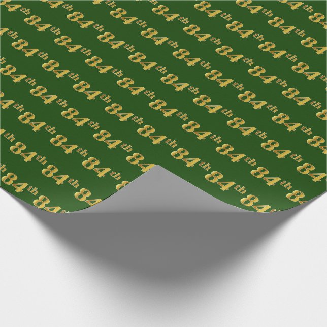 Green, Faux Gold 84th (Eighty-Fourth) Event Wrapping Paper (Corner)