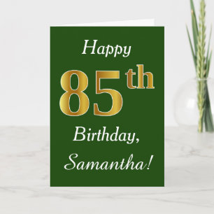 Green, Faux Gold 85th Birthday + Custom Name Card
