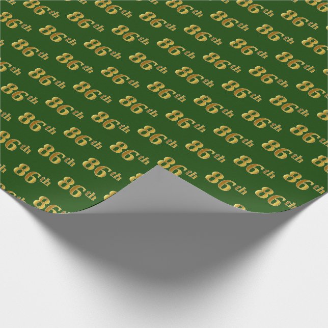 Green, Faux Gold 86th (Eighty-Sixth) Event Wrapping Paper (Corner)
