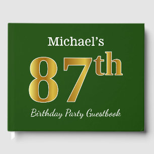Green, Faux Gold 87th Birthday Party + Custom Name Guest Book