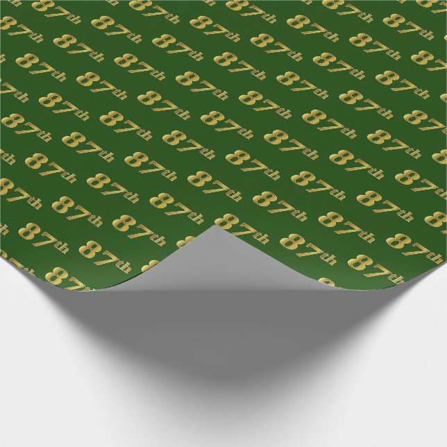 Green, Faux Gold 87th (Eighty-Seventh) Event Wrapping Paper (Corner)