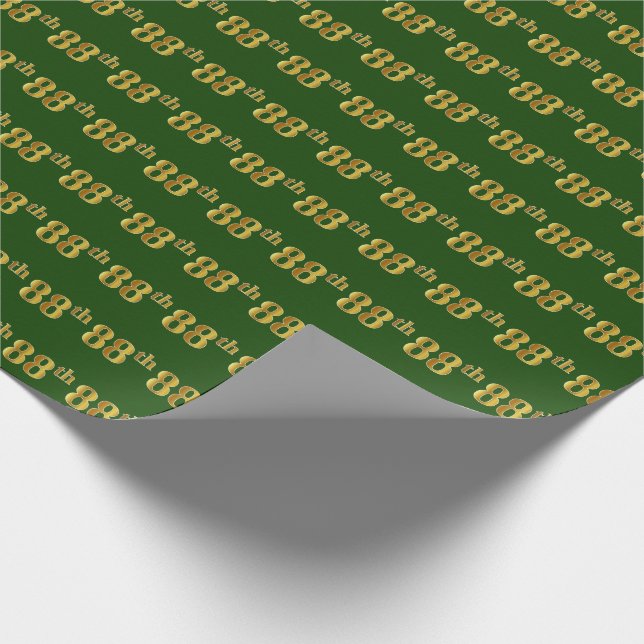 Green, Faux Gold 88th (Eighty-Eighth) Event Wrapping Paper (Corner)