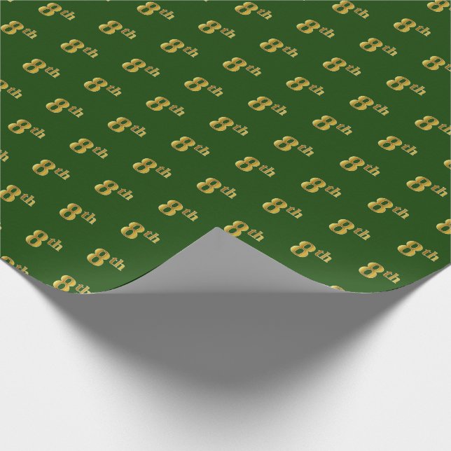 Green, Faux Gold 8th (Eighth) Event Wrapping Paper (Corner)
