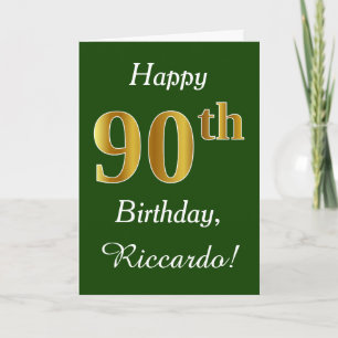 Green, Faux Gold 90th Birthday + Custom Name Card