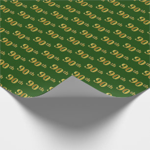 Green, Faux Gold 90th (Ninetieth) Event Wrapping Paper