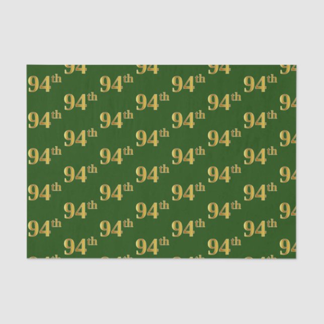 Green, Faux Gold 94th (Ninety-Fourth) Event Tissue Paper (Front)
