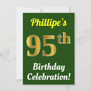 Green, Faux Gold 95th Birthday Celebration + Name Invitation