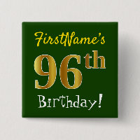 Green, Faux Gold 96th Birthday, With Custom Name