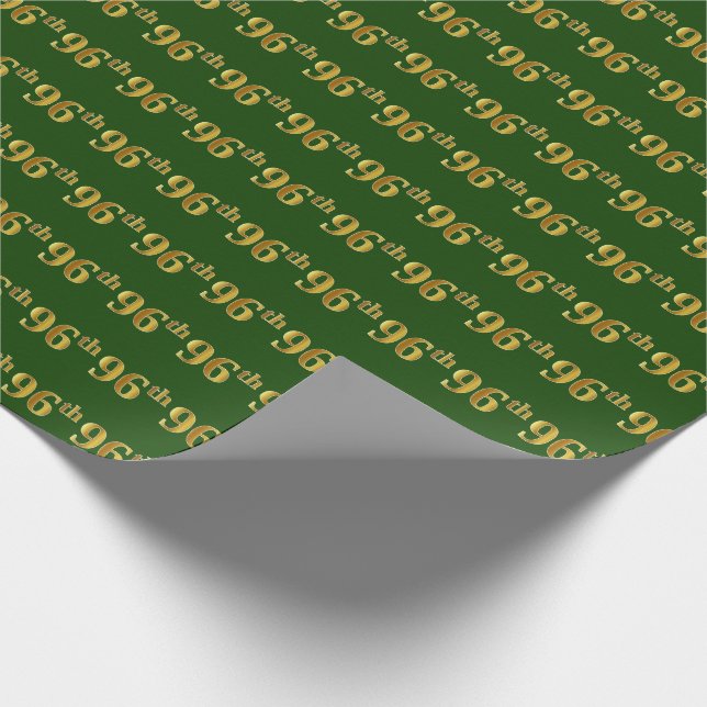 Green, Faux Gold 96th (Ninety-Sixth) Event Wrapping Paper (Corner)