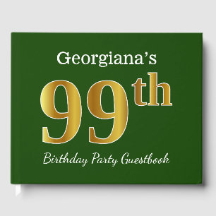 Green, Faux Gold 99th Birthday Party + Custom Name Guest Book