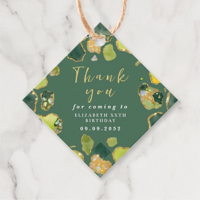 Green Faux Gold Birthday Favour Tags (Front)