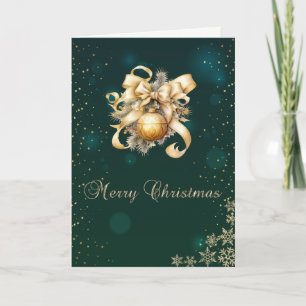 Green,Faux Gold Christmas Balls,Bow Snowflakes Holiday Card