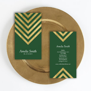 Green Faux Gold Geometric Blogger Social Media Business Card