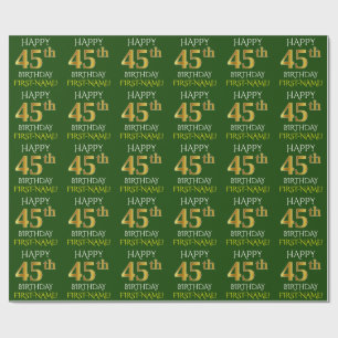 Green, Faux Gold "HAPPY 45th BIRTHDAY" Wrapping Paper