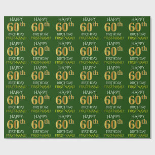 Green, Faux Gold "HAPPY 60th BIRTHDAY" Wrapping Paper