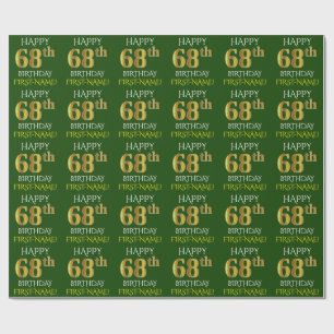 Green, Faux Gold "HAPPY 68th BIRTHDAY" Wrapping Paper