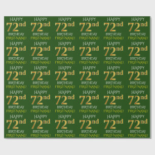 Green, Faux Gold "HAPPY 72nd BIRTHDAY" Wrapping Paper