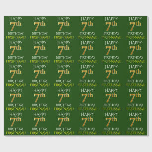 Green, Faux Gold "HAPPY 7th BIRTHDAY" Wrapping Paper