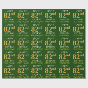 Green, Faux Gold "HAPPY 82nd BIRTHDAY" Wrapping Paper