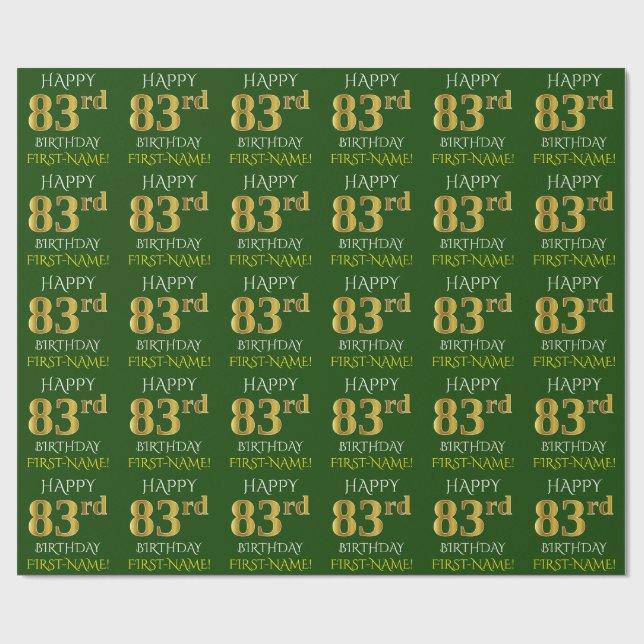 Green, Faux Gold "HAPPY 83rd BIRTHDAY" Wrapping Paper (Flat)