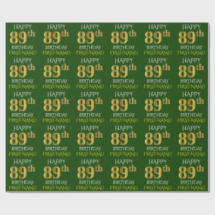 Green, Faux Gold "HAPPY 89th BIRTHDAY" Wrapping Paper