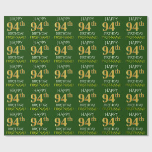 Green, Faux Gold "HAPPY 94th BIRTHDAY" Wrapping Paper