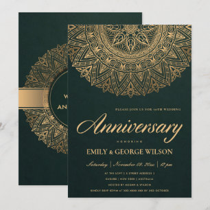 GREEN FAUX GOLD MANDALA ANY YEAR 50TH ANNIVERSARY INVITATION